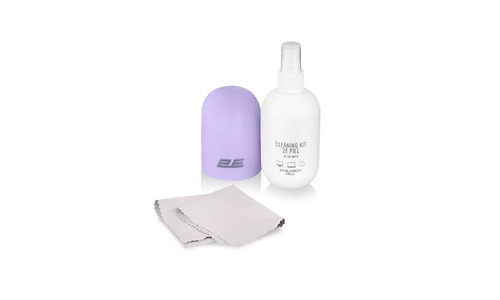 2E Cleaning kit PILL for office equipment (liquid 140ml, whipe 20cm), white-lilac