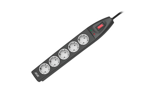 2E Power strip with surge protection, 5m, 5xTypeF, 16A, black