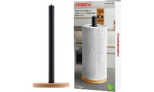 Ardesto Paper Towel Holder Midori 15х34cm, metal, bamboo, black