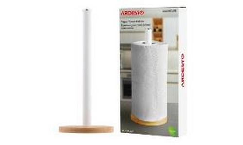 Ardesto Paper Towel Holder Midori 15х34cm, metal, bamboo, white