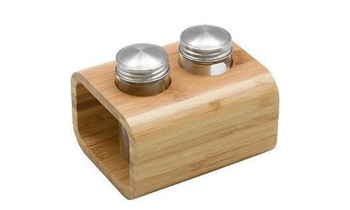 ARDESTO Salt and pepper set  Midori, 3 pcs, 80ml, 13.5x11x11cm, bamboo, stainless steel, glass, plastic