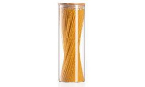 Ardesto Jar Midori, 1300ml, glass, bamboo, round, transparent