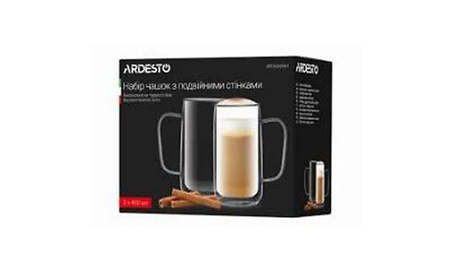 Ardesto Double wall mug set with handles, 400ml, 2pcs, borosilicate glass, transparent