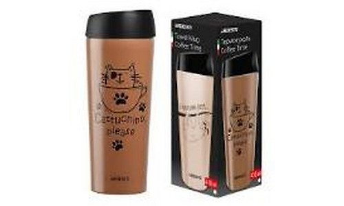 Ardesto Travel mug Coffee time Cat 450 ml, mocha, s/s