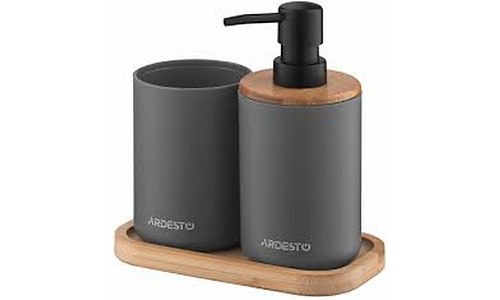 ARDESTO Bathroom set Minimalism 360ml, 3 items, polypropylene, bamboo, dark grey 767637180702