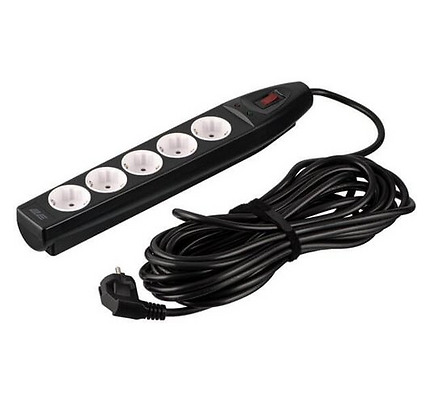 2E Power strip with surge protection, 10m, 5xTypeF, 16A, black