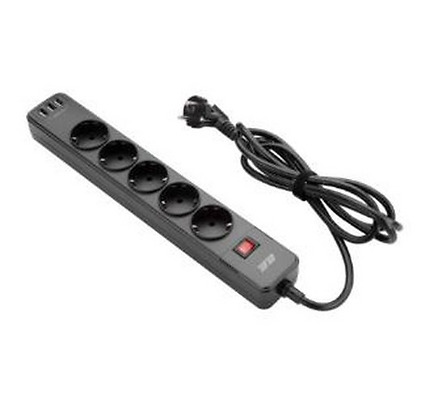 2Е Power strip with surge protector 5xType F, 3x1.5mm2, 16A, 3xUSB-A, 2m, white