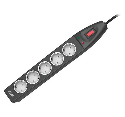 2E Power strip with surge protection, 5m, 5xTypeF, 16A, black