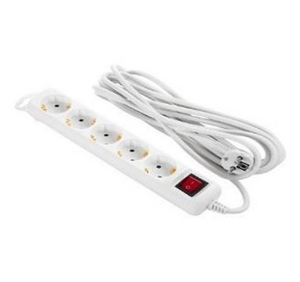Power strip 2E 5XSchuko switch, 3G*1.5mm2, 5м, white