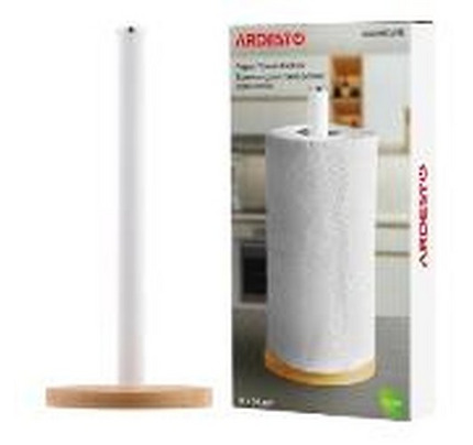 Ardesto Paper Towel Holder Midori 15х34cm, metal, bamboo, white