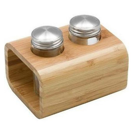 ARDESTO Salt and pepper set  Midori, 3 pcs, 80ml, 13.5x11x11cm, bamboo, stainless steel, glass, plastic