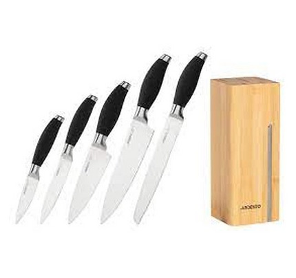 Ardesto Knife set Gemini 6 pcs, s/s, plastic, block: bamboo, s/s