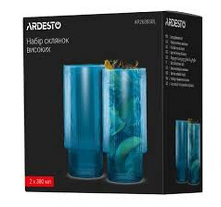 Ardesto Long glasses set, 380ml, 2pcs, glass, blue