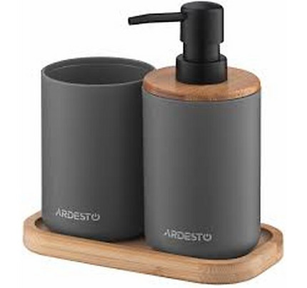 ARDESTO Bathroom set Minimalism 360ml, 3 items, polypropylene, bamboo, dark grey 767637180702