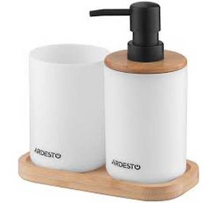 ARDESTO Bathroom set Minimalism 360ml, 3 items, polypropylene, bamboo, white 767637180696