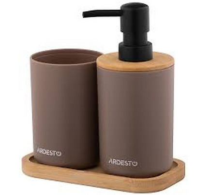 ARDESTO Bathroom set Minimalism 360ml, 3 items, polypropylene, bamboo, taupe 767637180719