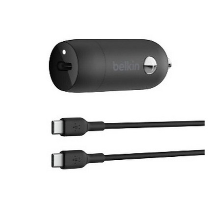Belkin Car Charger 30W USB-C PD PPS, cable USB-C > USB-C, 1m, black