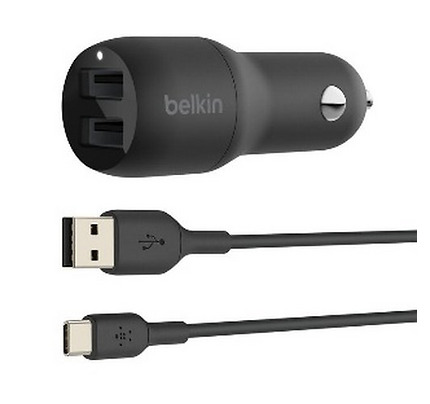 Belkin Car Charger 24W 2хUSB-A, cable USB-A > USB-C 1m, black
